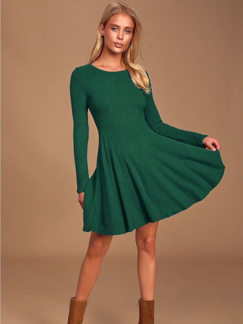 NEW Lulu’s Fit-and-Flare Skater Dress Deep Green